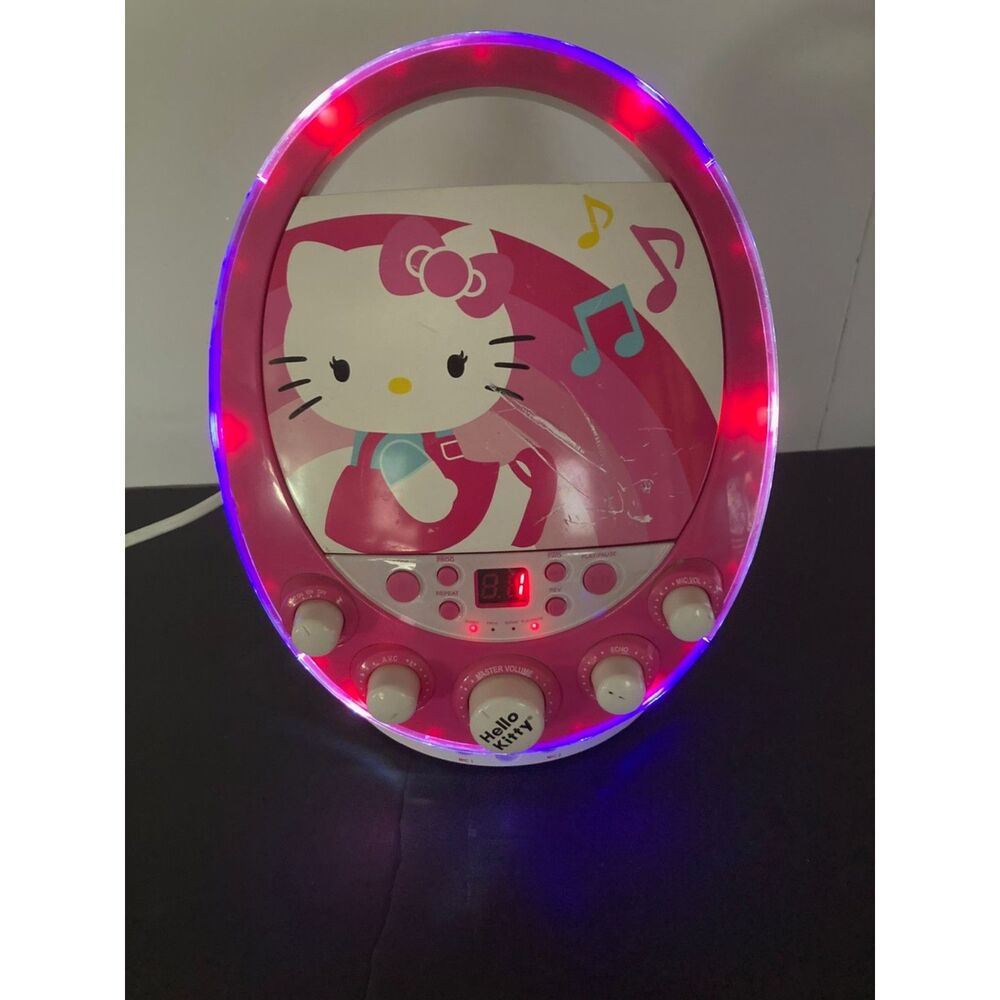 HELLO KITTY Disco Party CD Player Karaoke Machine Lighted Boombox Stereo Tested